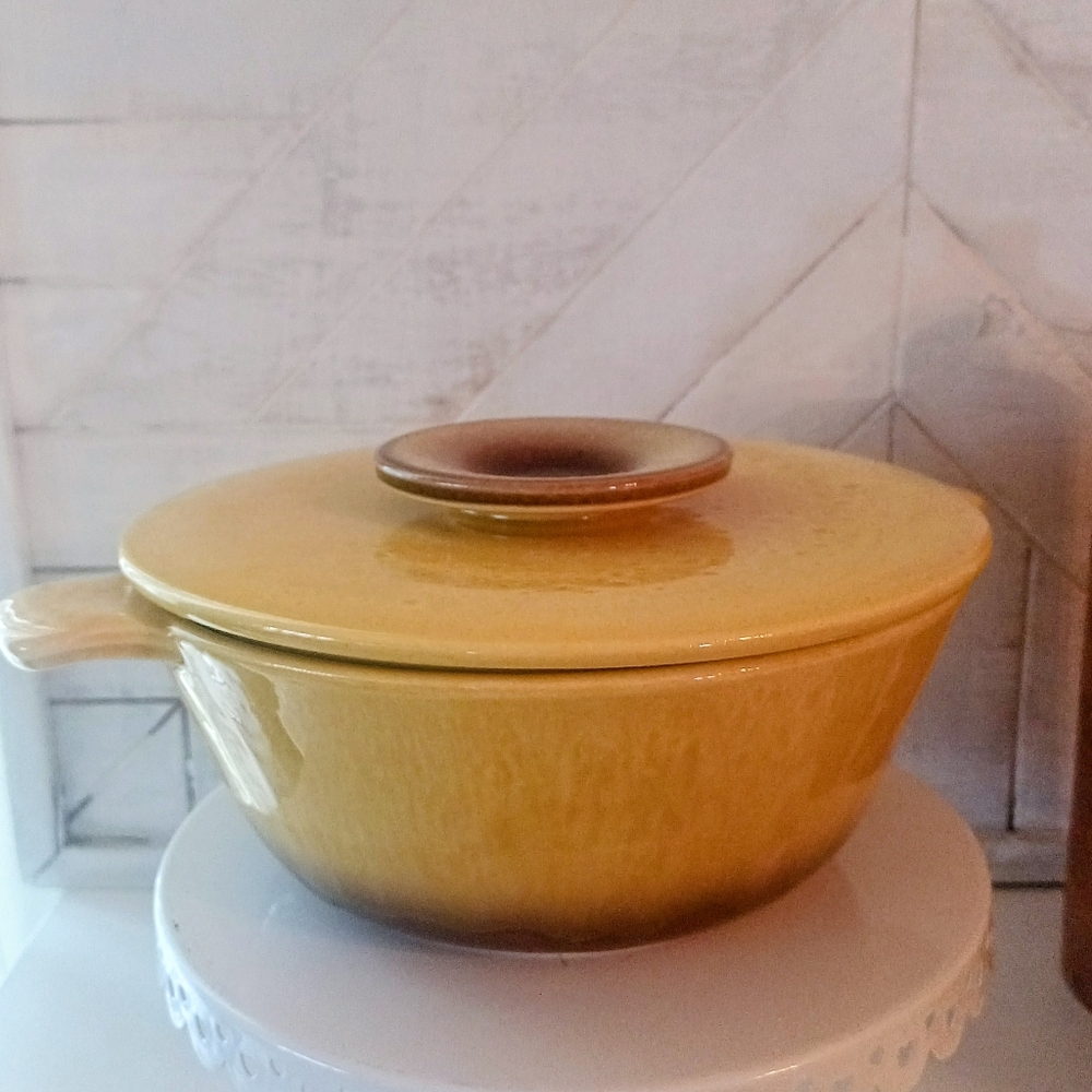 Vintage Hull USA Pottery Yellow Ceramic Dual Casserole Dish Oven Safe
